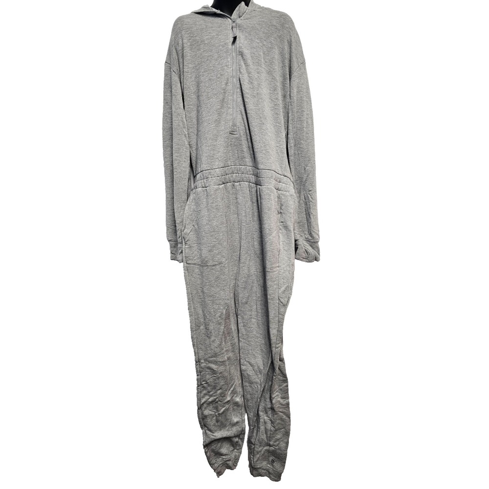 Athleta Girl gray one piece hooded jumpsuit 14 zipper thumb holes pockets - Picture 3 of 12